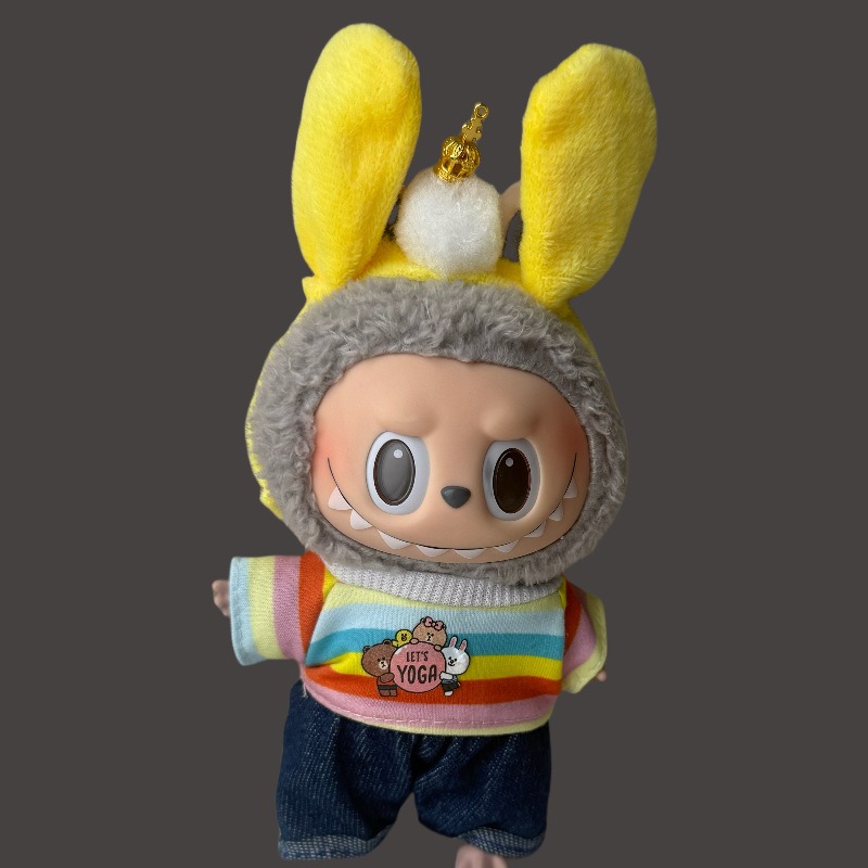 适用17cm搪胶labubu坐坐派对一二三代拉布布娃衣衣服可爱毛绒裙子