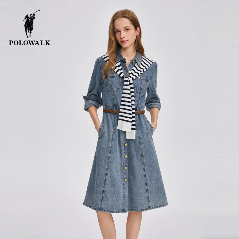 POLOWALK女式长袖连衣裙披肩牛仔