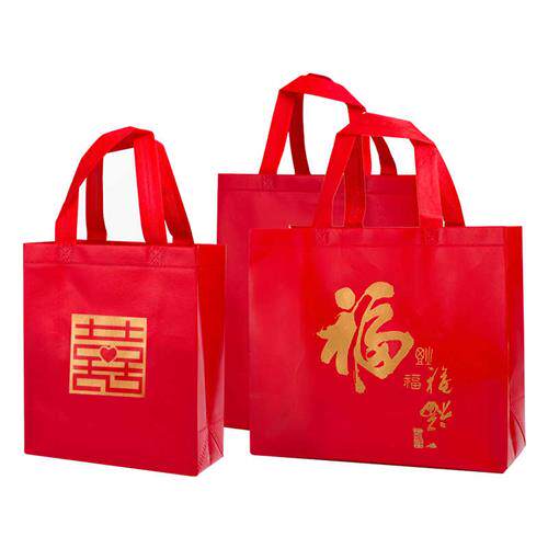 高档送礼袋子手提加厚覆膜礼品袋防水无纺布袋送礼回礼袋红色袋子