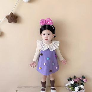 Sincgo女童甜美洋气套装 法国Fad 娃娃领衬衫 可爱毛球背心裙两件套