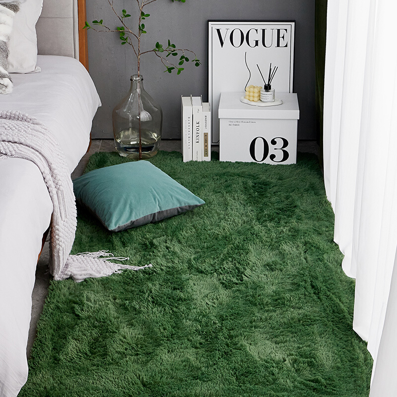 奢绿地毯卧室满铺北欧ins客厅茶几床边少女房间毛绒网红毛毯地垫