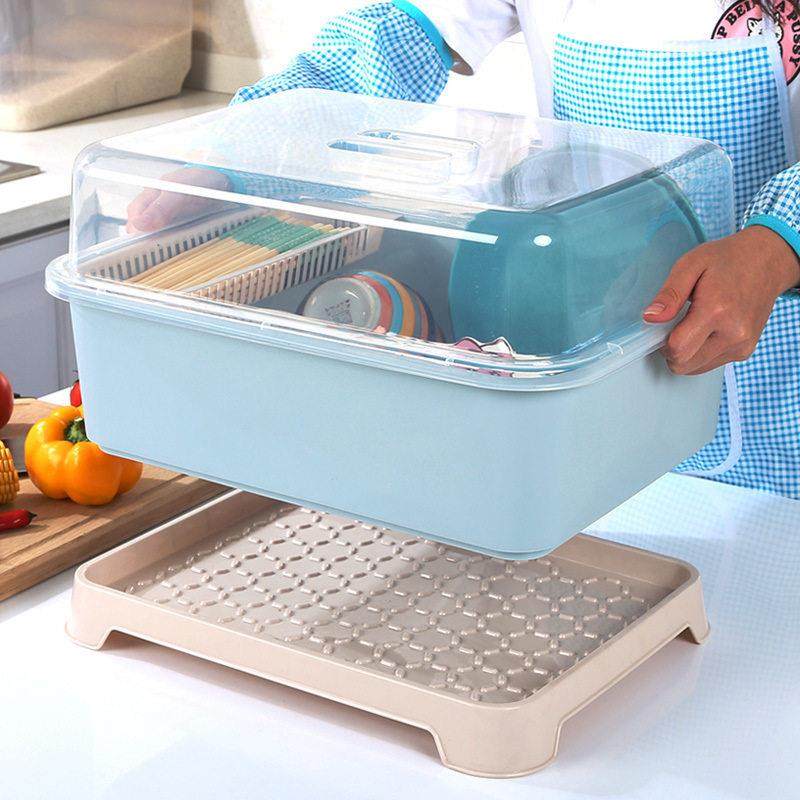 厨房沥水碗架带盖子 碗筷勺餐具收纳盒 塑料碗碟架置物架收纳箱,厨房/烹饪用具,碗架,淘宝优惠券,粉丝福利购,淘宝优惠卷
