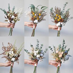 早春系列手捧彷真假花束永生干 干燥木棉婚纱摄影写真道具家居台