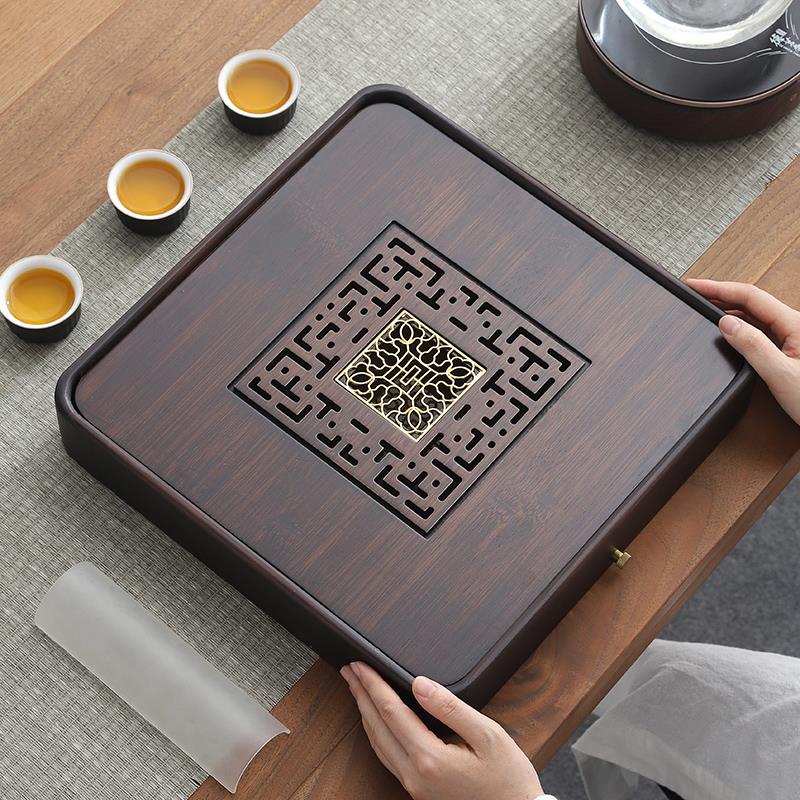 中式复古四方形茶盘家用办公室排储托盘茶具干泡小型储水式小茶台