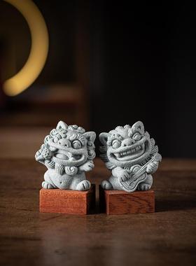 创意麦巴吉他可爱小狮子茶宠物装饰品国家潮流狮子鱼缸美化客厅桌