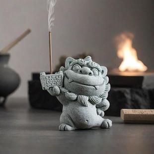 薰香炉香插摆件线香香插创意香托香底座可爱风狮爷 鼎鼎有名