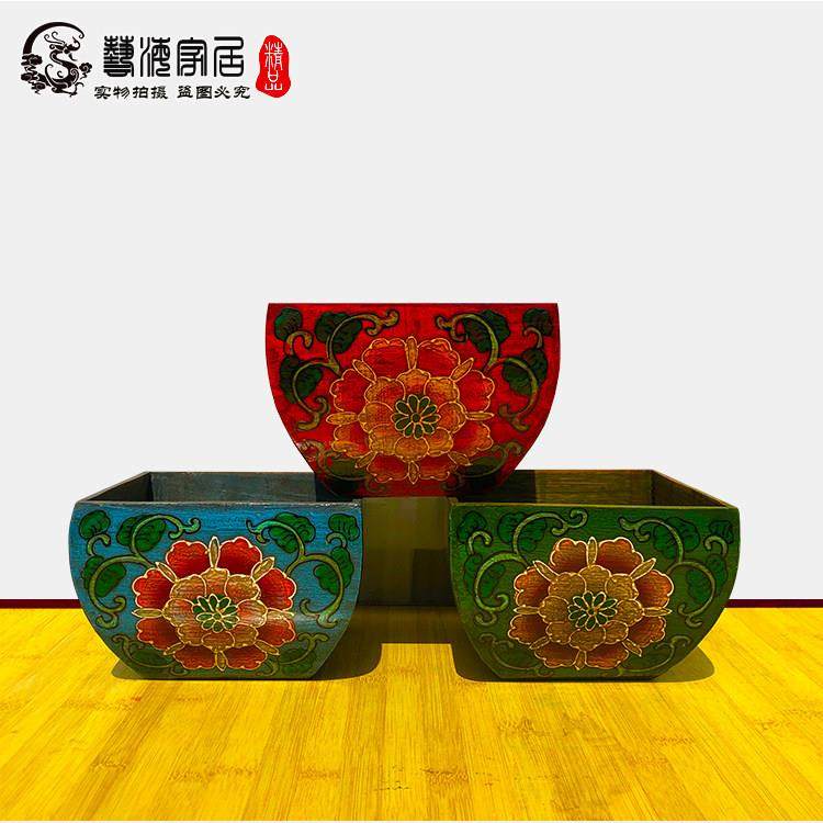 玄关钥匙桌面杂物收纳盒米斗木盒储物盒中式遥控器盒彩绘花盆花篮,收纳整理,桌面收纳盒,淘宝优惠券,粉丝福利购,淘宝优惠卷