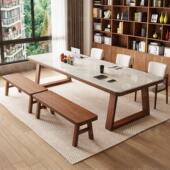 实木岩板书桌餐桌双人学习桌家用办公桌客厅大长书桌工作台电脑桌