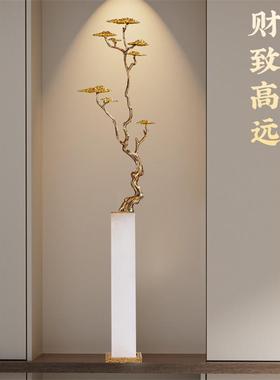 新中式招财迎客松客厅玄关壁龛柜细长大摆件轻奢高档乔迁开业礼物