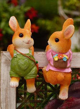 可爱花园兔子花盆挂件家居鱼缸造景挂件装饰户外盆景摆件爬缸摆件