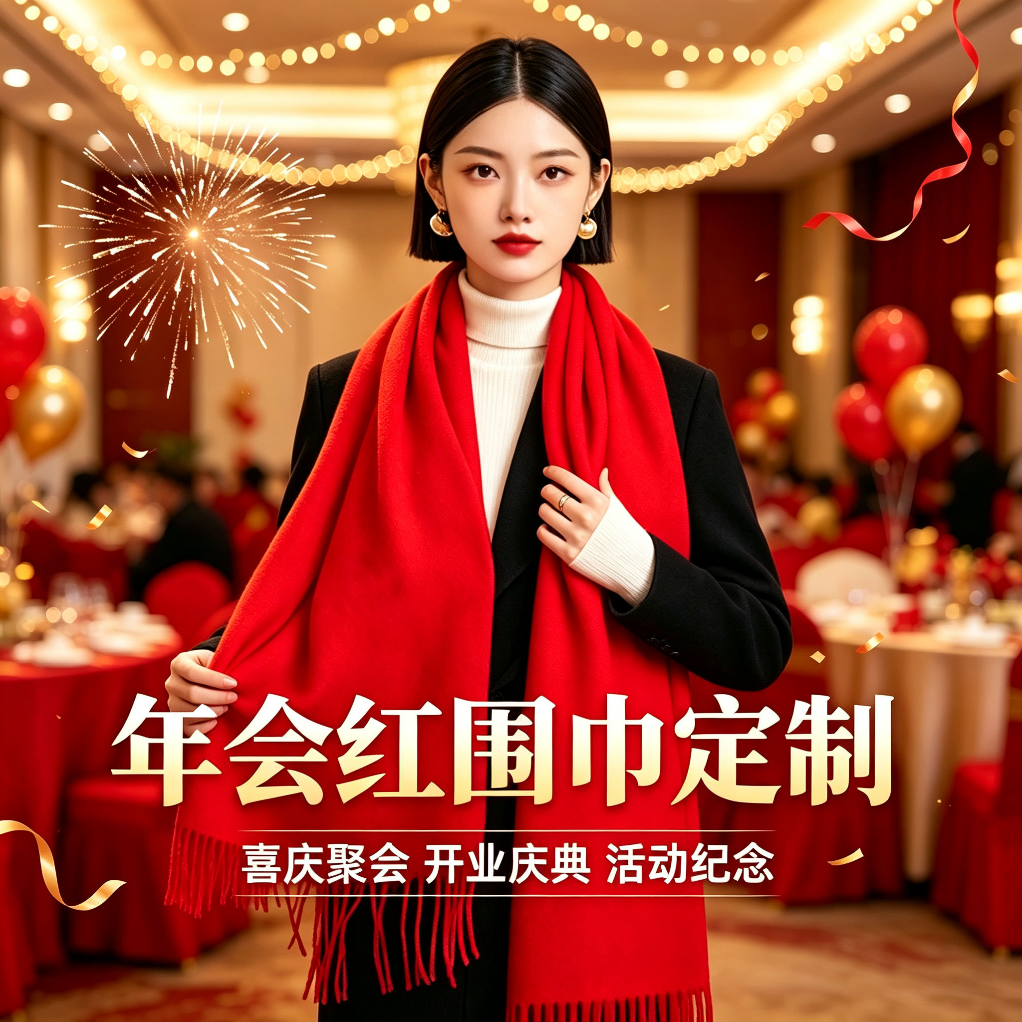 中国红围巾可定制喜庆氛围留念