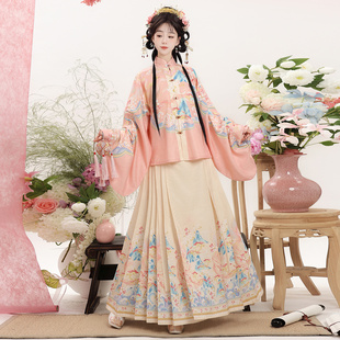 陌南尘原创汉服女【桃夭鹿锦】大明贵女中国风对襟华丽明制马面裙