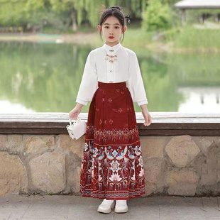国风旗袍中国风 古风秋装 长袖 儿童马面裙女童汉服套装