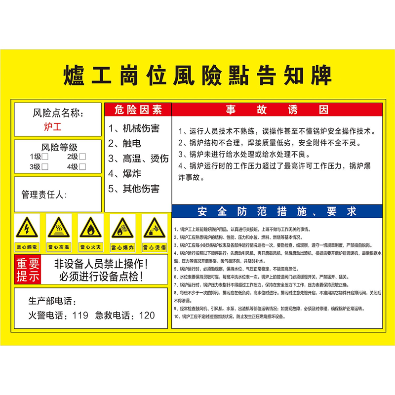 爐工岗位风险点告知牌海报展板墙贴墙纸装饰画挂图KT板,个性定制/设计服务/DIY,写真/海报印制,淘宝优惠券,粉丝福利购,淘宝优惠卷