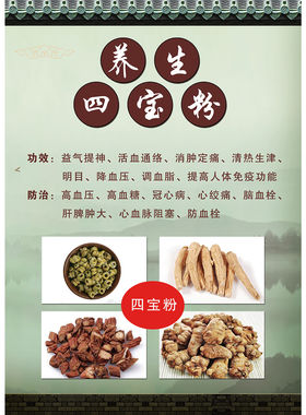 四宝粉广告宣传海报五宝粉挂图四宝粉功效食用方法贴纸中医药文化