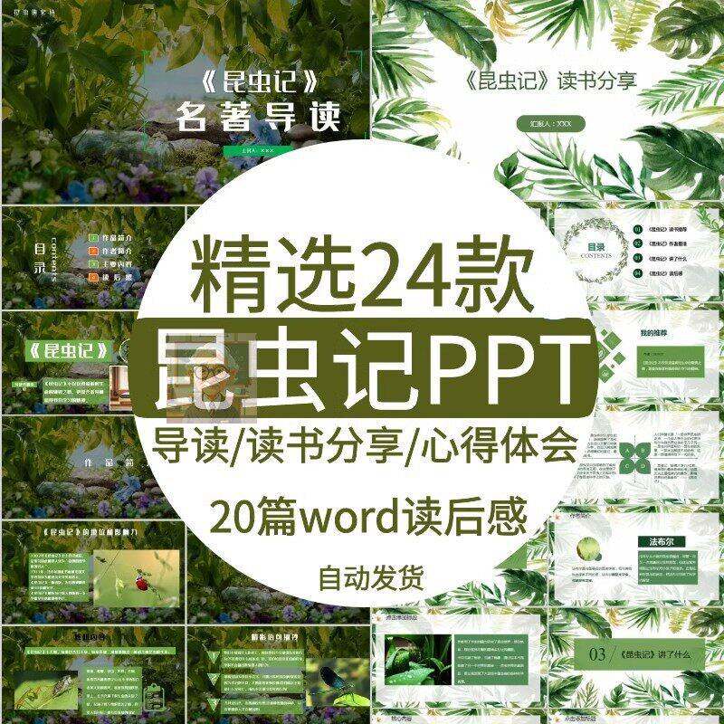 昆虫记PPT世界文学经典名著导读书分享会模板读后感学习课件成品