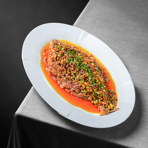 新款蜡烛加热椭圆鱼炉大尺寸蒸鱼盘子高档餐厅意境菜骨瓷创意餐具