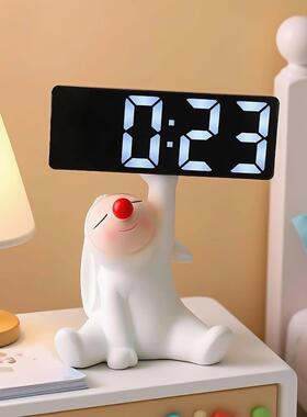 兔子时钟摆件创意电子智能玄关客厅家居装饰品卧室床头柜儿童礼物