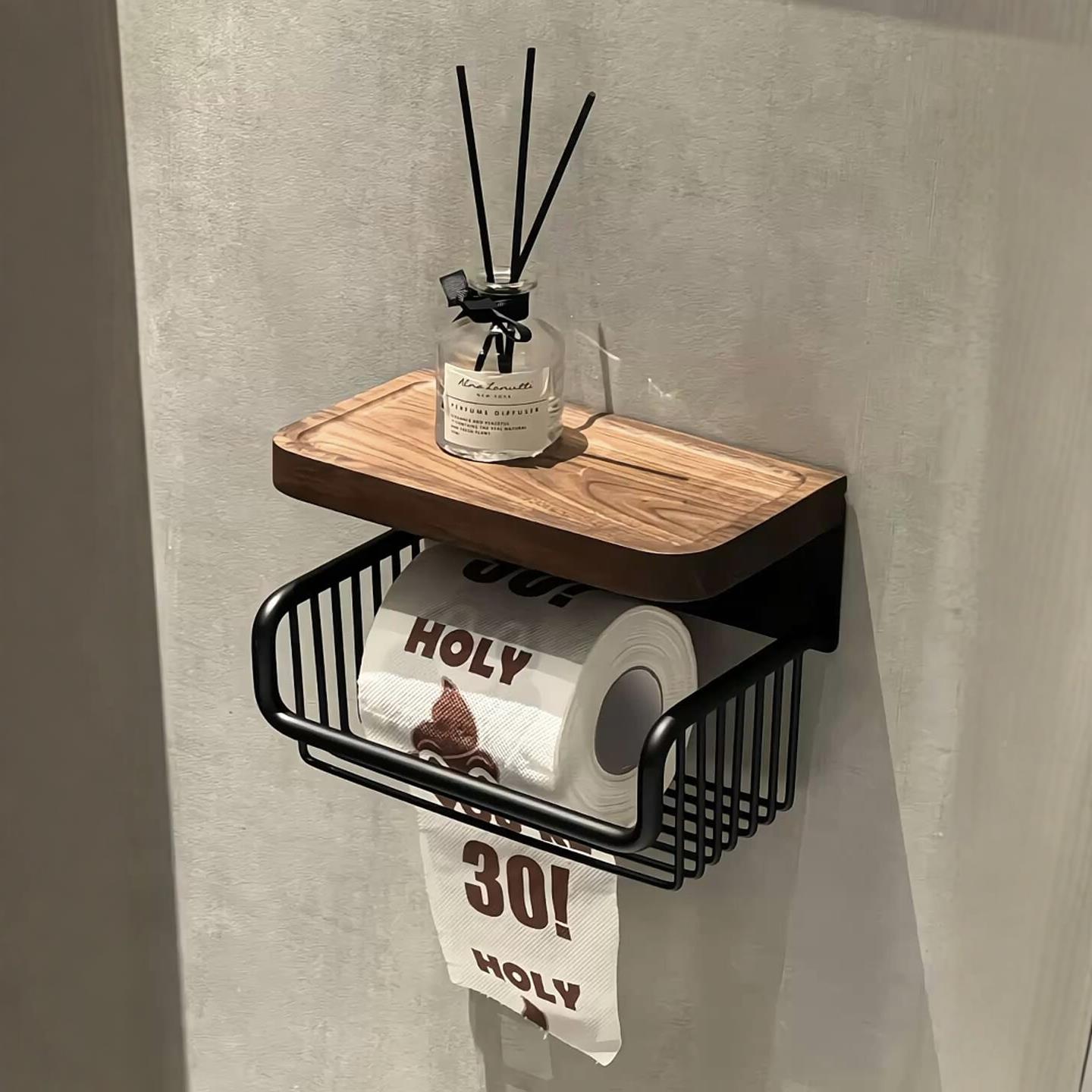 胡桃木化妆室纸巾盒壁挂式厕所卷筒卫生纸架洗手间简约实木免打孔