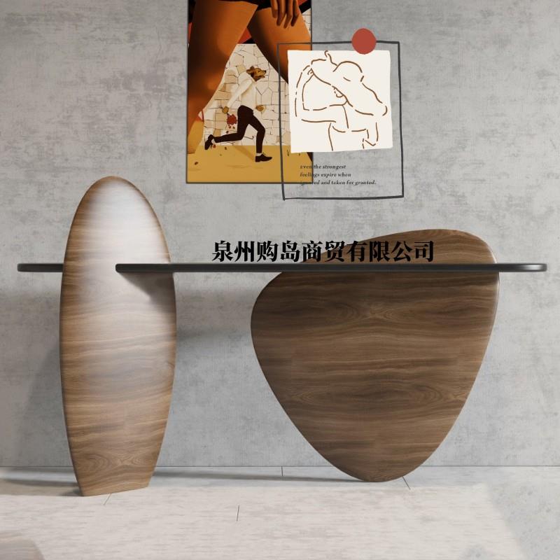 中古风烤漆入户玄关柜现代简约门厅玄关台实木胡桃木色装饰柜案台