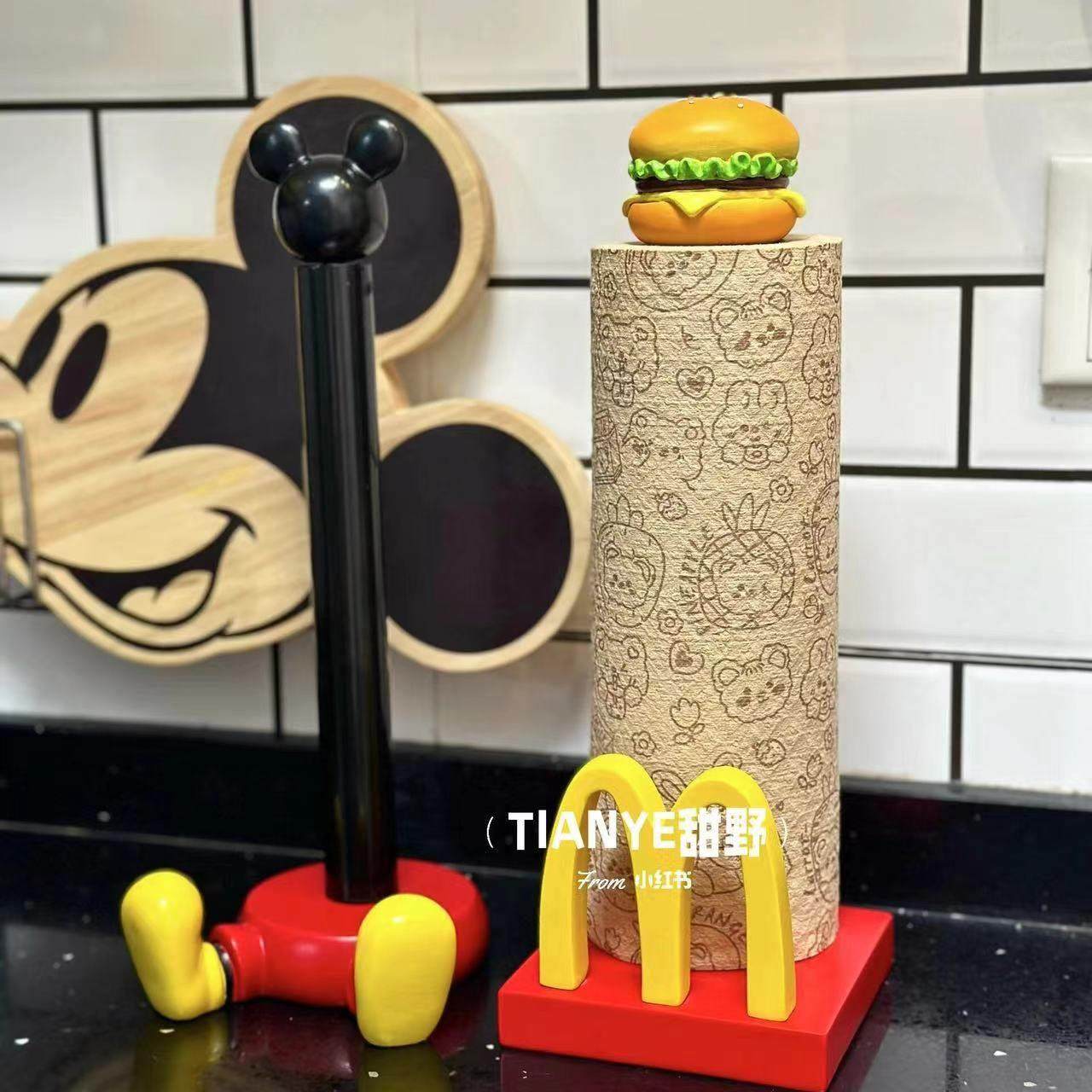 麦当劳纸巾架家用厨房卷纸架保鲜膜收纳摆件米奇头立式抹手卷纸架