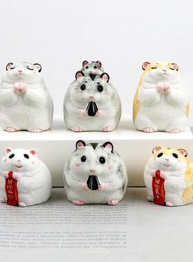 吃货小仓鼠陶瓷摆件 创意家居饰品办公桌面汽车摆设老鼠公仔礼物