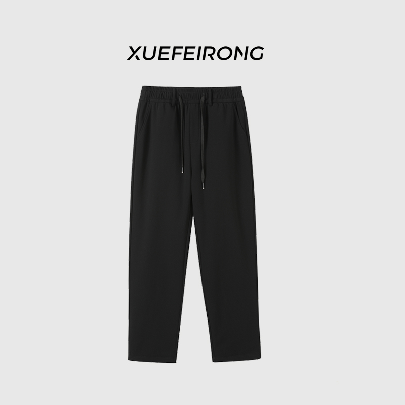 雪飞绒｜加厚加绒羽绒裤男士休闲直筒保暖抽绳黑色通勤外穿鹅绒裤