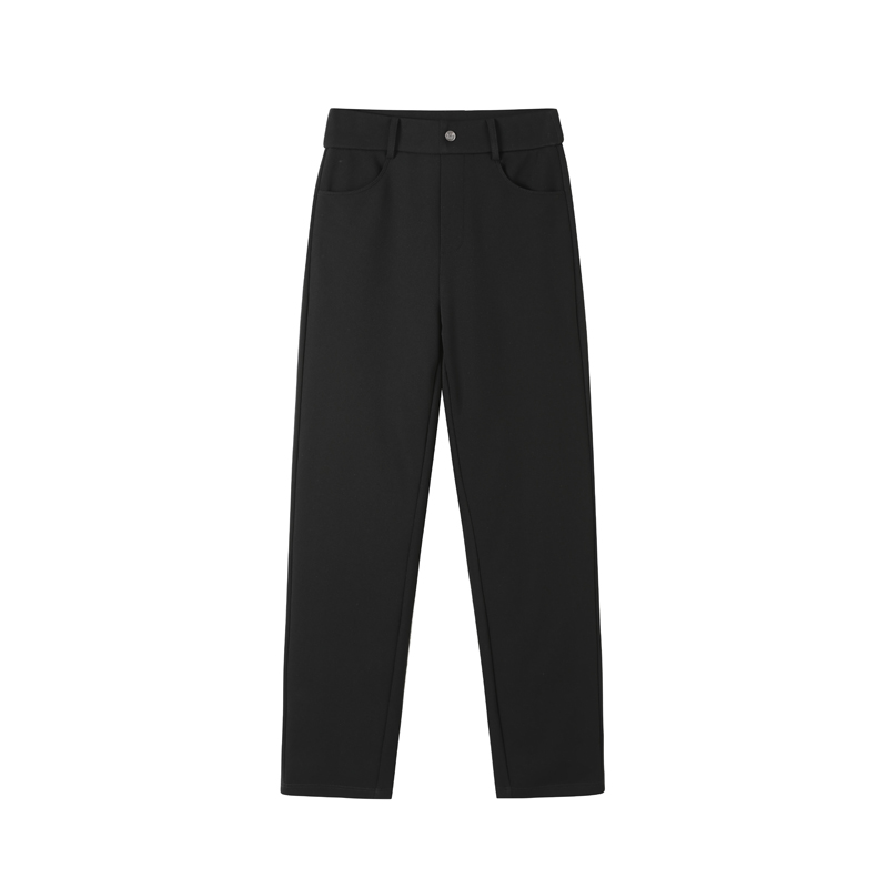 雪飞绒｜加厚加绒一粒扣轻暖鹅绒裤黑色高腰显瘦修身羽绒女直筒裤