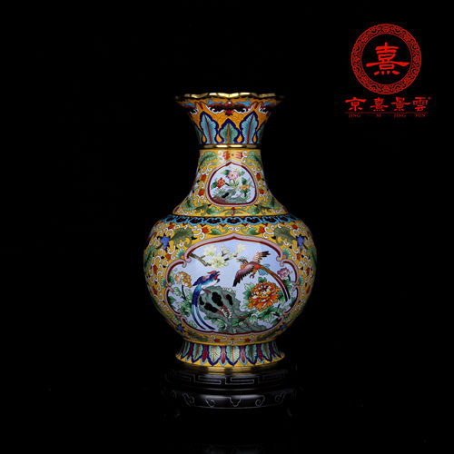纯手工制作中式珐琅富贵吉祥花瓶