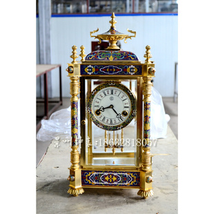 壁炉酒店会所钟表 样板间摆件 黄铜机械古典钟表 台钟景泰蓝座钟