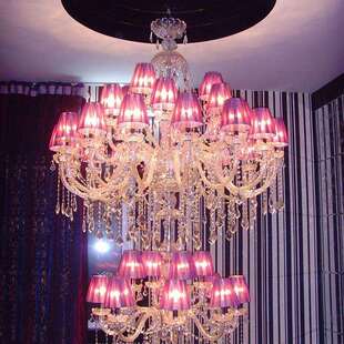 欧式弯管水晶大吊灯婚庆蜡烛灯复式楼梯灯酒店宴会厅工程红色吊灯