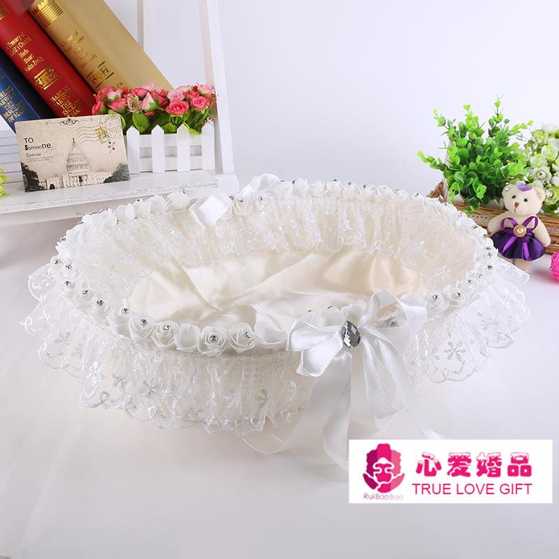 厂家直销结婚用品婚礼装饰摆设布艺小花篮水果篮精美花边手提篮