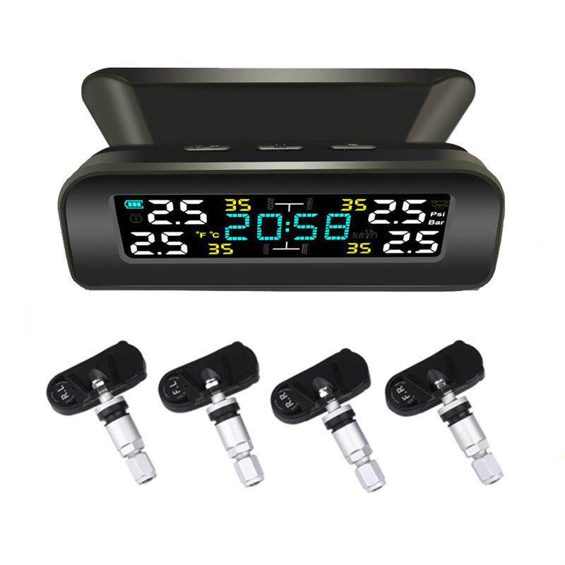 带时间显示胎压监测器内外置汽车通用轮胎监测无线太阳能胎压温度