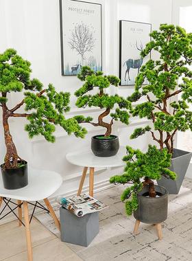 大型中式仿真迎客松盆景摆件客厅落地假绿植装饰摆设室内植物景观