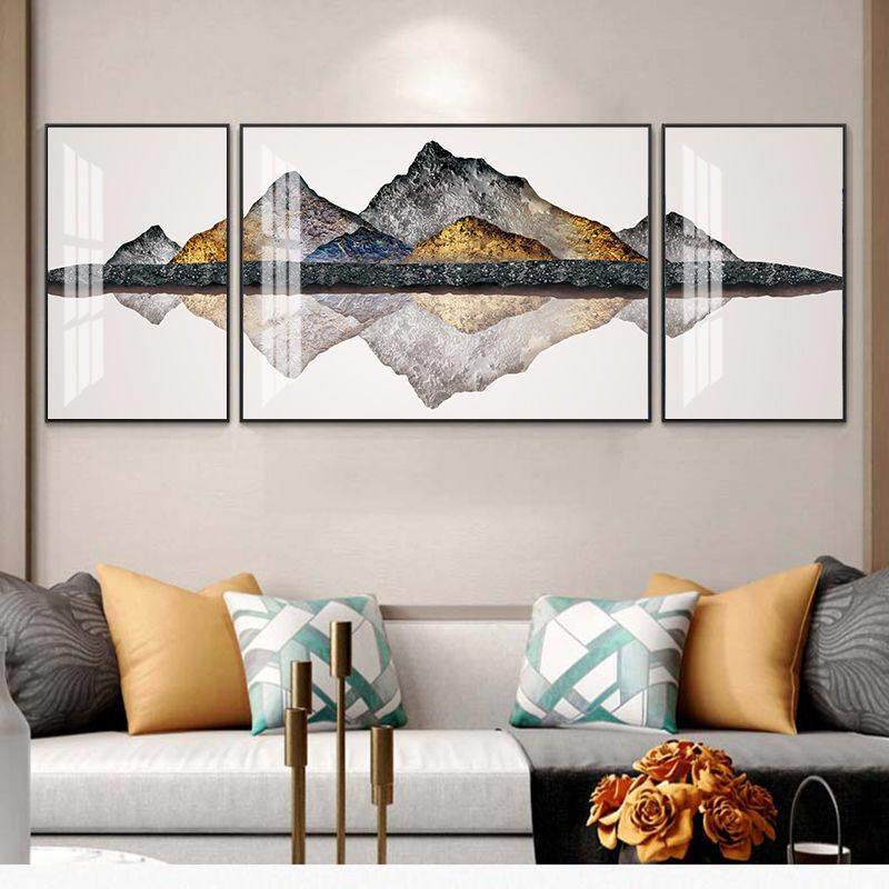 客厅装饰画简约现代2024新款高级中式沙发背景墙三连晶瓷山水挂画,家居饰品,现代装饰画,淘宝优惠券,粉丝福利购,淘宝优惠卷