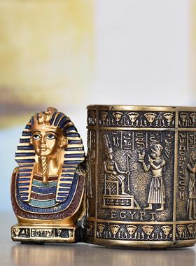 书房桌面收纳筒埃及工艺品笔盒摆设装饰品办公用品礼物法老王笔筒