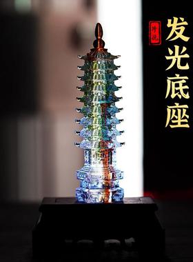 琉璃文昌塔聚宝盆貔貅佛像工艺品摆件发光加高实木底座长方形带灯