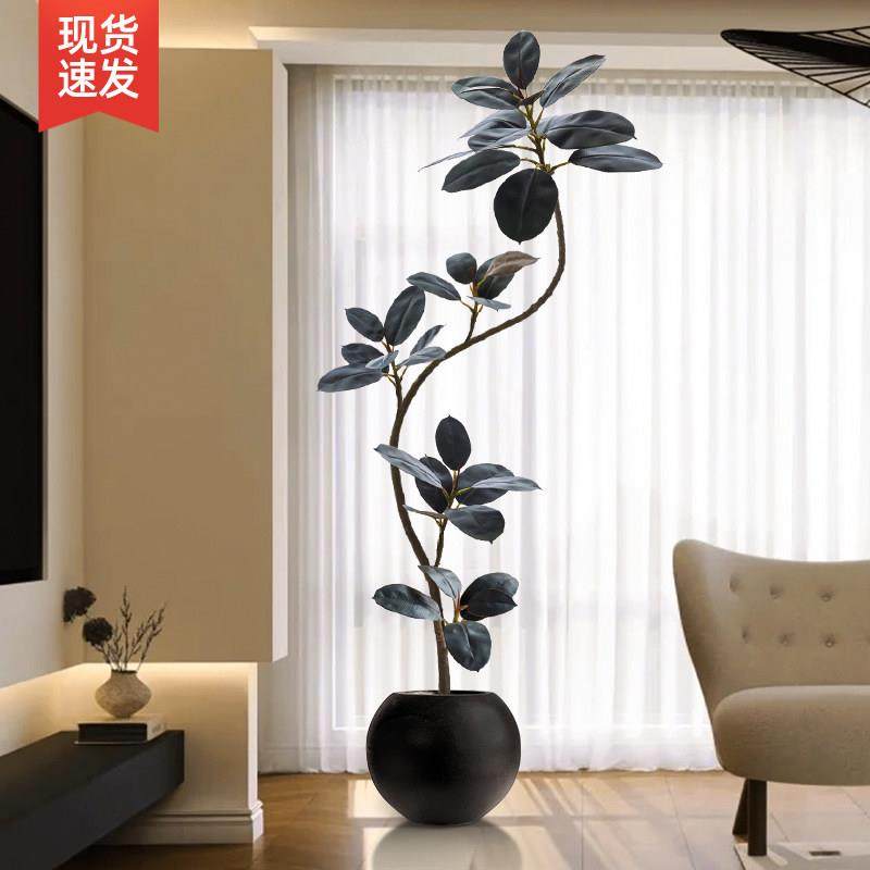 客厅电视柜旁边落地摆件室内装饰盆栽假植物黑金刚橡皮树仿真绿植