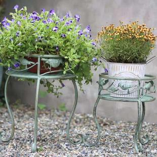 复古做旧铁艺桌面小花架绿萝阳台落地花盆架抬高花凳花托轻奢花架