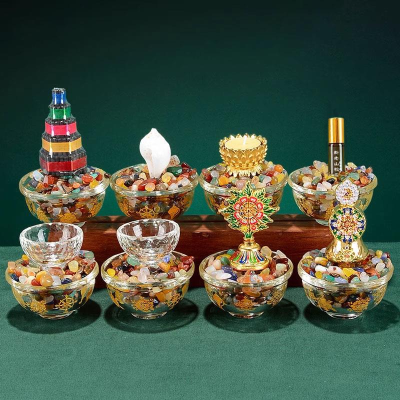 八供套装摆件佛具用品佛前佛具八供碗香塔海螺朵玛组合八吉祥供杯