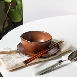 北欧纯色高质感餐具黑陶土窑变不规则陶瓷米饭碗饭厅碗盘套装覆古