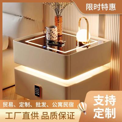 智能床头柜家用卧室2025新爆款轻奢高级感小众带锁多功能边柜实木