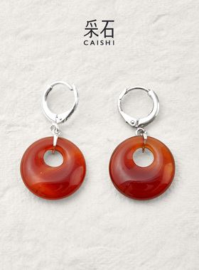 采石studio｜原创【朱光】红玛瑙通勤百搭高级耳环气质纯银耳饰