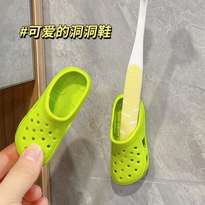 超可爱仿真拖鞋牙刷收纳架壁挂式免打孔牙刷放置器浴室笔夹整理架