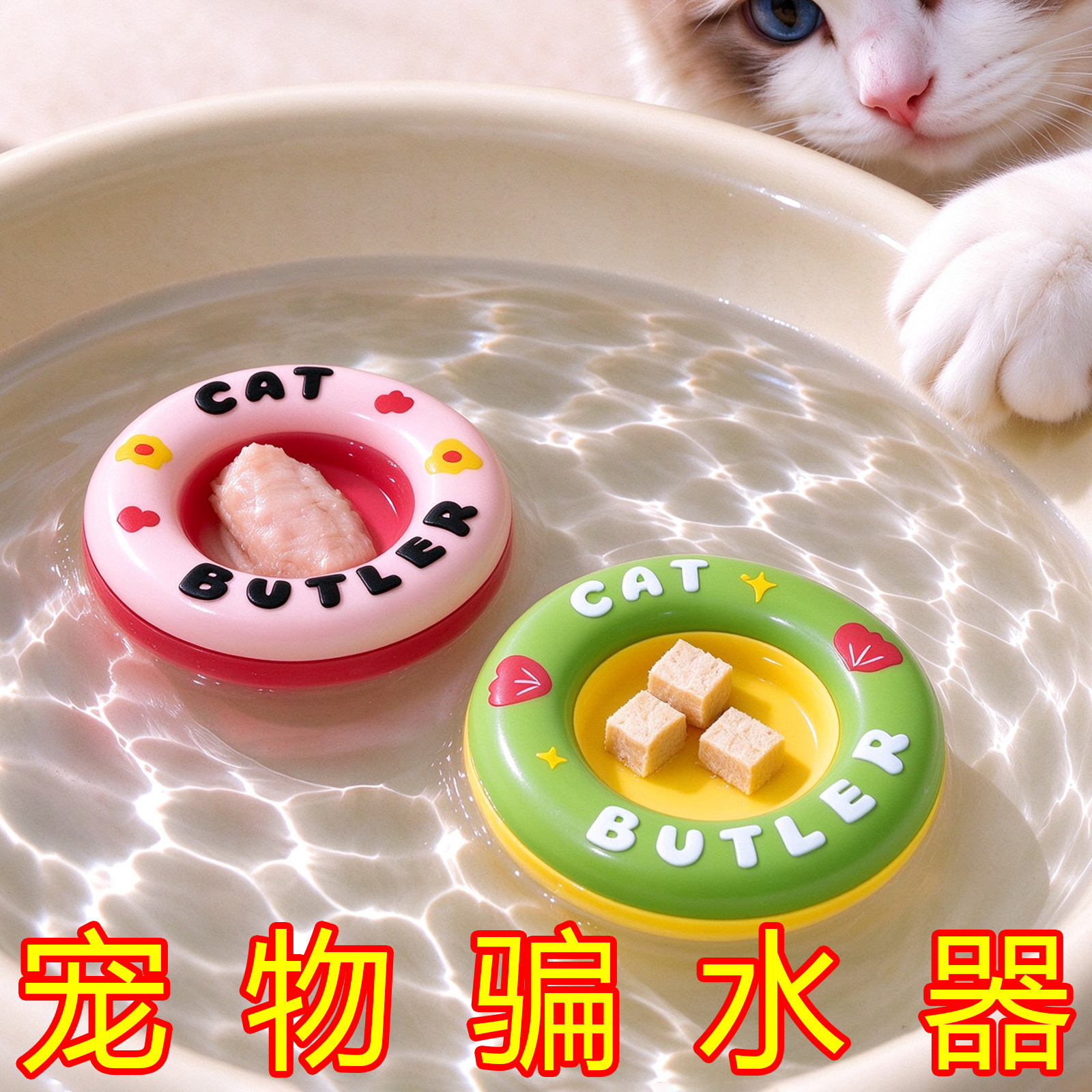 悬浮饮水碟骗水神器多功能舔舐消耗精力猫狗通用饮水机悬浮水碗