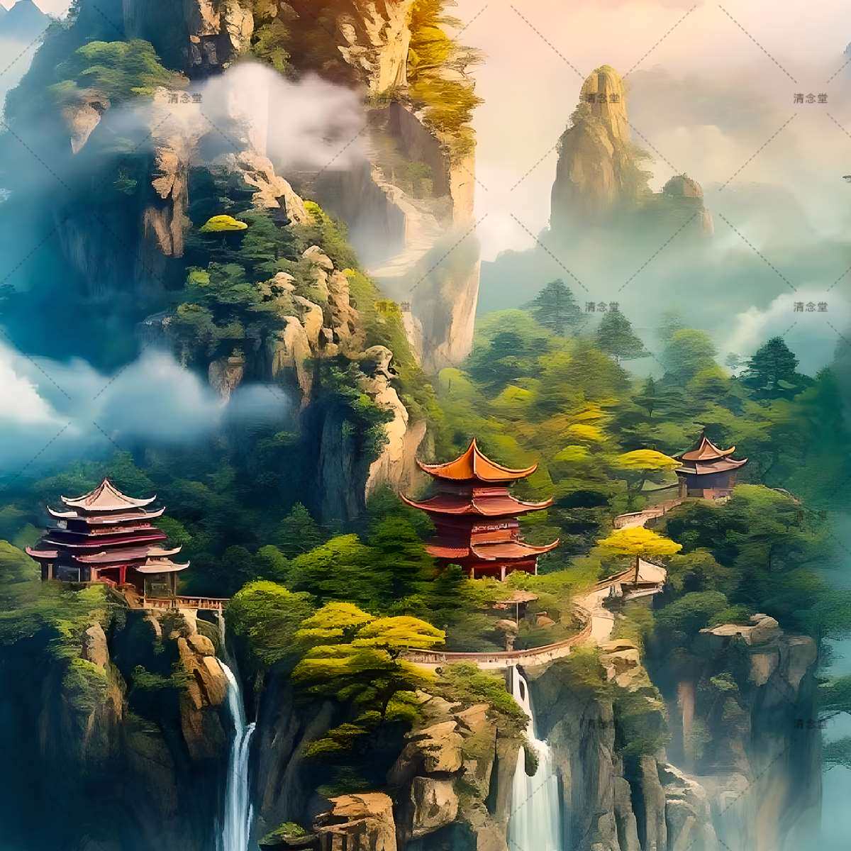 仙家堂口山水画堂单暗堂口风景画风水画仙堂背景东北堂屋供奉挂画