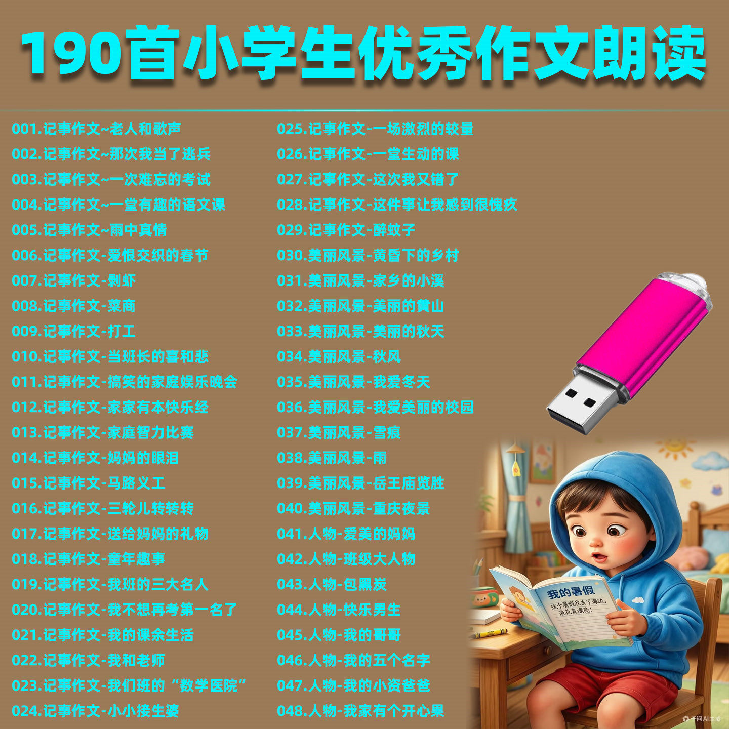 精选小学生优秀作文朗读大全U盘MP3音频音响收音机车载通用优盘