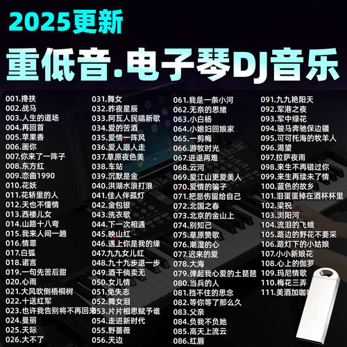 车载音乐U盘精选流行重低音电子琴dj音乐500首mp3音频音响通用
