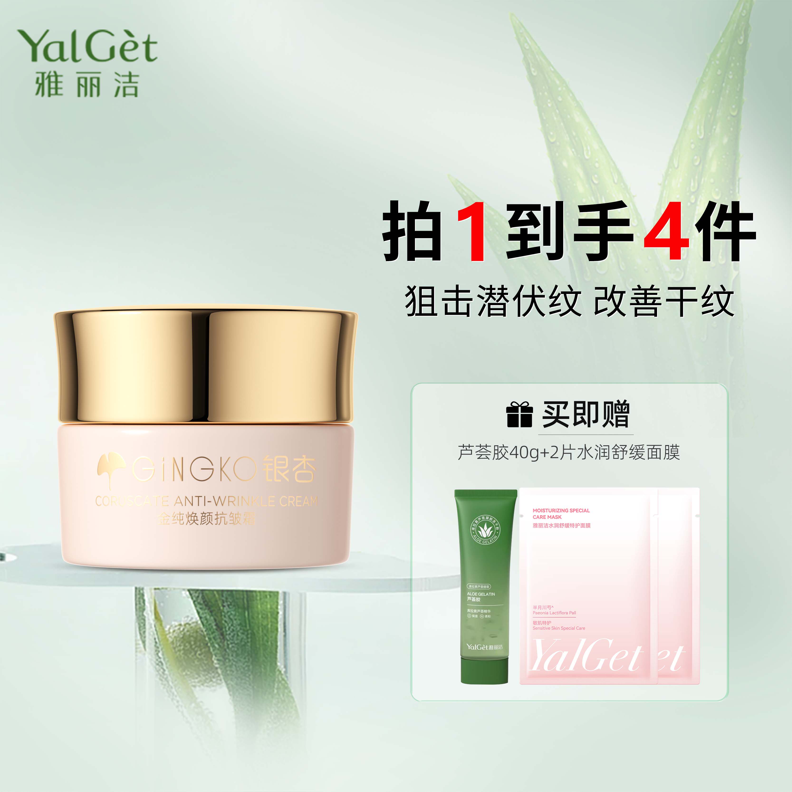 雅丽洁银杏金纯焕颜抗皱霜50g面霜抗皱紧致嫩肤抗衰老官方正品