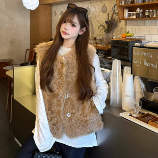欧尼马甲2025秋冬新款托卡羊羔毛马夹女皮毛一体短款皮草背心外套